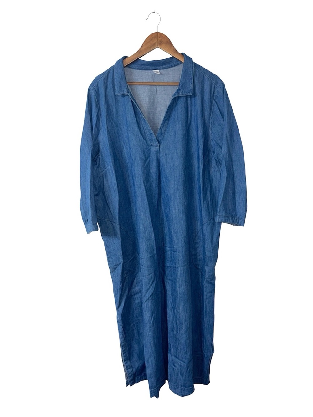Old Navy Blue Chambray Long Sleeve Maxi Length Dress 100% Cotton Size XXL